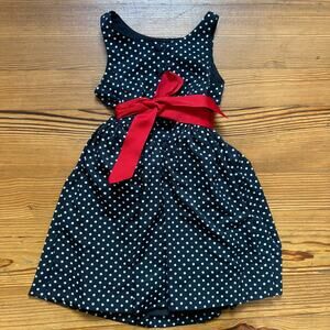 Polo Ralph Lauren black white polka dot red belt sleeveless dress SIZE 5